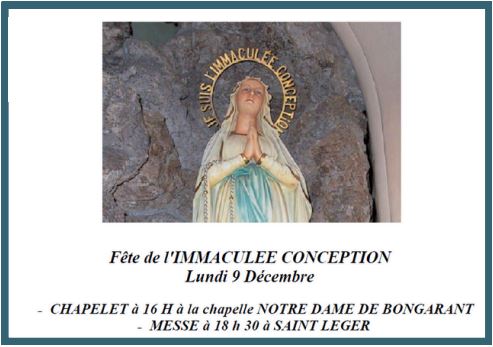 Fête de l’Immaculée Conception le lundi 9 décembre