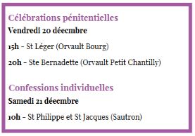 Célébrations pénitentielles et confessions individuelles les 20  et 21 décembre