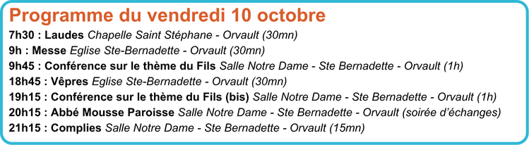 Programme du vendredi 10 octobre